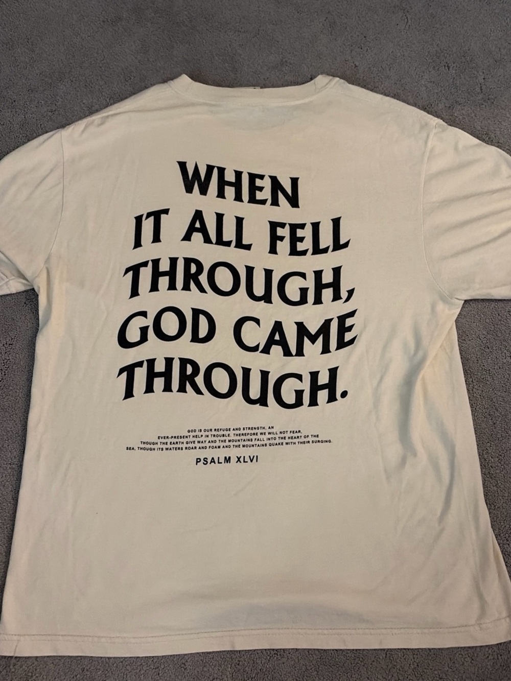 Comfort Colors Cream Tee with Bold Psalm XLVI Back Graphic